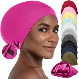 CAPLORD Silk Satin Bonnet Hair Cover Sleep Cap for Sleeping Beanie Hat Adjustable Stay On Headwear Lined Natural Nurse Cap for Women