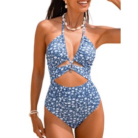 CUPSHE Women's One Piece Swimsuit Plunging V Neck Mesh Bathing Suit Crisscross Strappy Swimwear, M