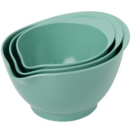 LEHAHA Mixing Bowls with Pour Spout, set of 3, Non-Slip, Nesting and Saving Space Design, Versatile Melamine Bowl with large handle for Prepping, Baking, Cooking, Kitchen Cooking and Baking. Green