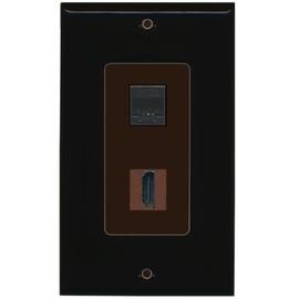 RiteAV - 1 Cat5e Ethernet and 1 HDMI Decorative Wall Plate - Black/Brown - Bracket Included