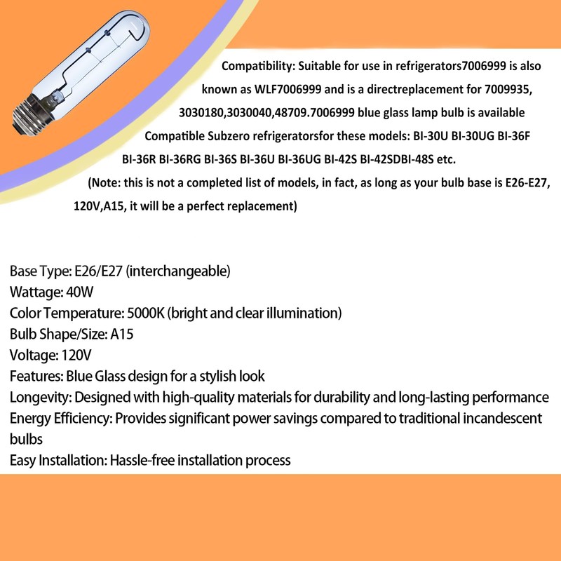 Parzuozenney Upgrade 7006999 Blue Glass Lamp Bulb Replacement for E26