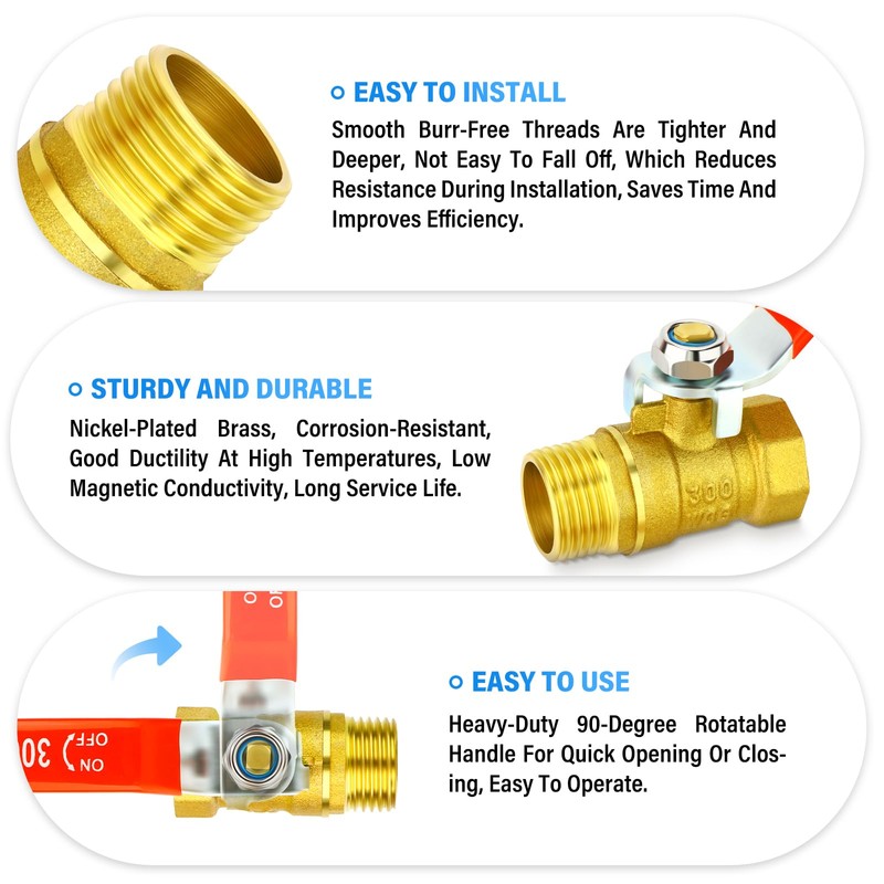 TAILONZ PNEUMATIC 6PCS 1/2 Inch Brass Mini Ball Valve Shut