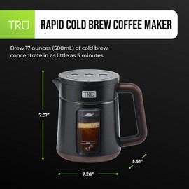 Tru Rapid Cold Brew Coffee Maker by Select Brands - Fast Cold Brew Machine with 3 Brew Settings - Features Removable Brew Chamber & Patented Vacuum Technology