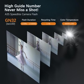 Andoer A35 Flash Speedlite with Universal Hot Shoe, Flash Speedlite Compatible with Canon Sony Nikon Panasonic Olympus Pentax and Other DSLR Cameras, Digital Camera Speedlight for Studio Photography