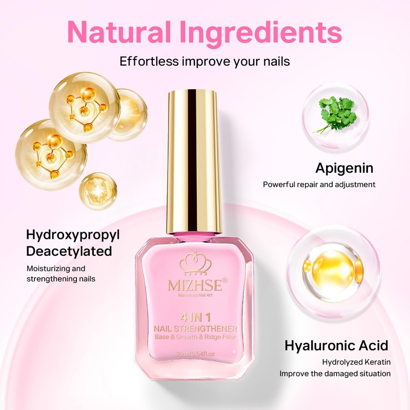 MIZHSE Pink Nail Hardener with Colour Extra Strong Nail Hardener