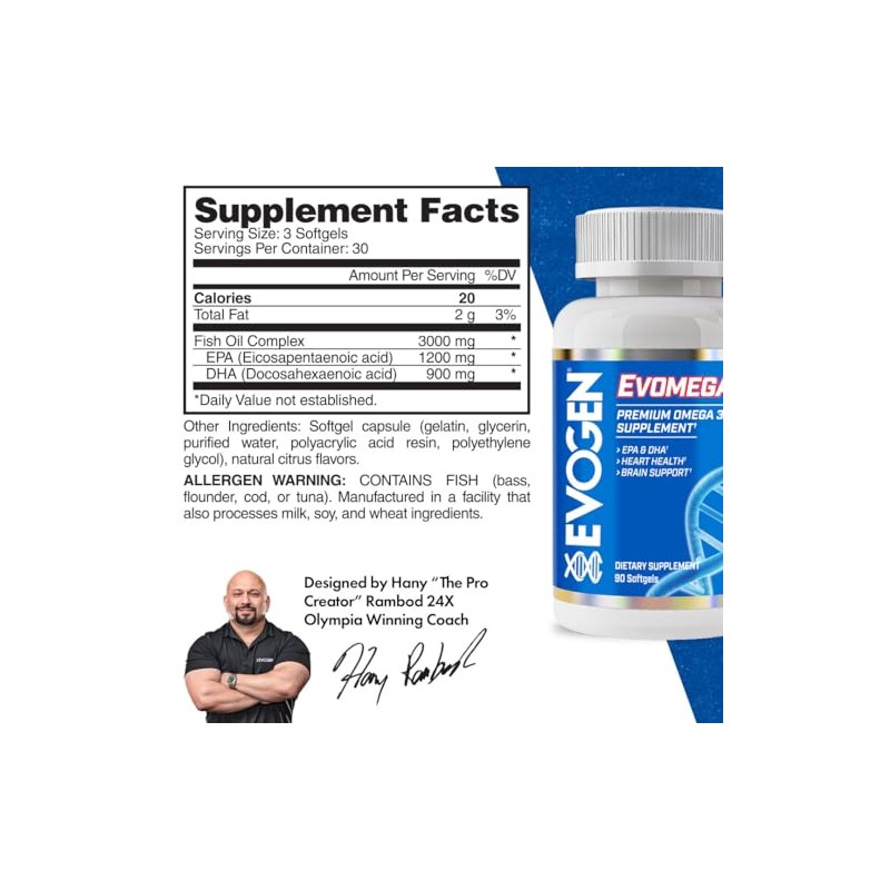 Evogen Aceite de pescado Omega Suplemento premium de Omega-3 Bienestar