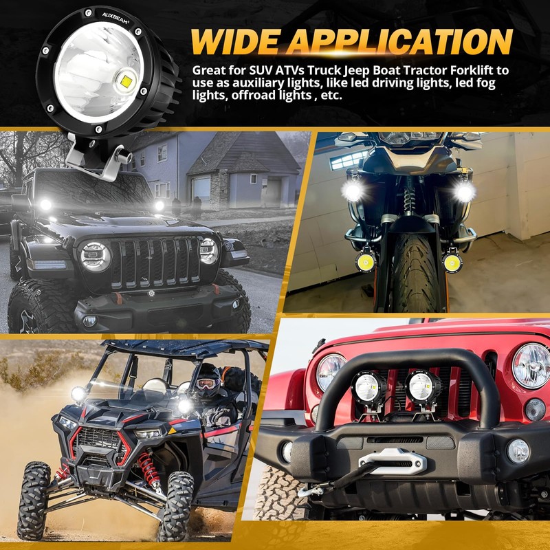 Auxbeam 4In 72W Round Led Offroad Light, 2PCS 7200LM Spot