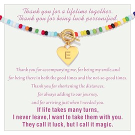 Badu Initial E Colorful Beaded Gemstone Necklaces for Women 14K Gold Plated Waterproof Heart Boho Necklace Natural Stone Cute Jewelry Gifts Sister, best friend, Birthday，Anniversary or teens