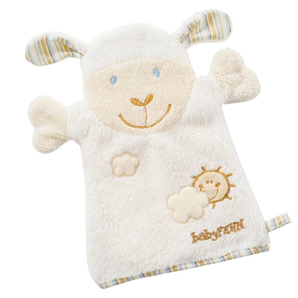 Fehn Wash Glove Donkey - Washcloth with Animal Motif for Happy Bathing Fun, for Babies and Children from 0+ Months 081442 BabyLOVE Sheep Sheep, Baby Love