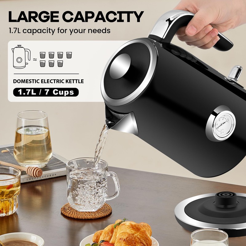 PUKOMC Electric Kettle, 1.7L Stainless Steel Tea Kettle with Temperature