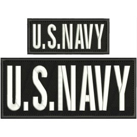U.S.NAVY EMBROIDERY PATCH 4X10 AND 2x5 HOOK ON BACK WHITE ON BLACK