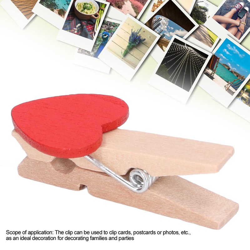 Hztyyier 50 Pinzas de Madera con Corazón Rojo, Mini Pinzas