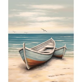 Natuyalo Boat Paint by Numbers Kit for Adults - Beach Seascape Paint by Number on Canvas Without Frame, DIY Acrylic Painting for Ideal Gift Home Wall Decor (16x20 Inch)