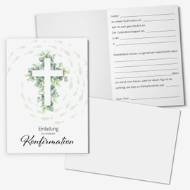younikat dv1562 Confirmation Invitation Cards I 15 x DIN A6 to Fill in with Gap Text I Includes Envelopes I Folding Card Eucalyptus Fish Cross I