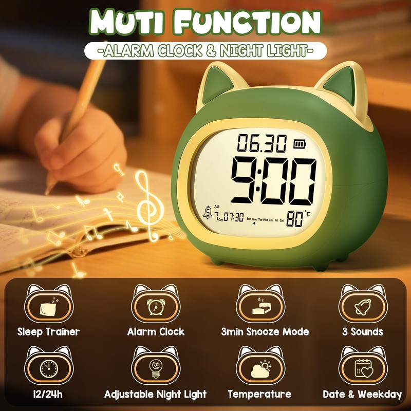 Kids Alarm Clock with Night Light for Kids, Small Digital