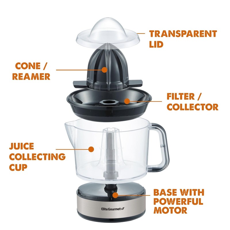 Elite Gourmet 24oz Electric Citrus Juicer With Pulp Strainer Compact