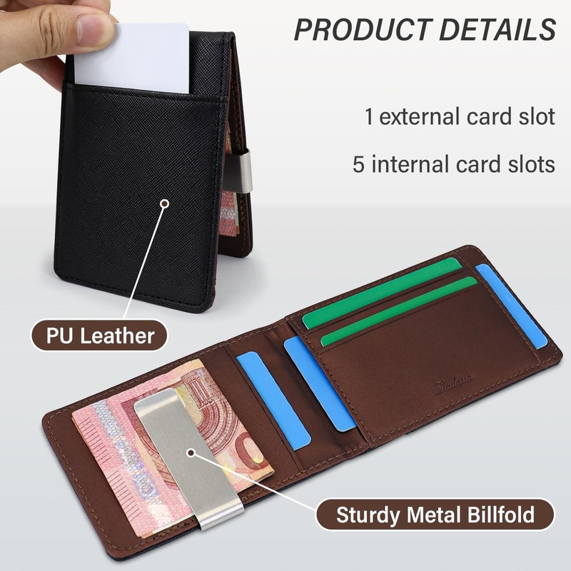 AfitLulu Men's Small Flap PU Leather Wallet with Metal Clip,