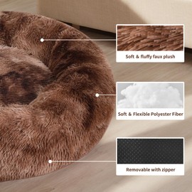 Round Calming Dog & Cat Bed, Anti-Anxiety Donut Cuddler Warming Cozy Soft Round Bed, Fluffy Faux Fur Plush Cushion Bed, Washable Soft Warm Pet Bed with Non-Slip Bottom (Brown, XS(20*20*6in))