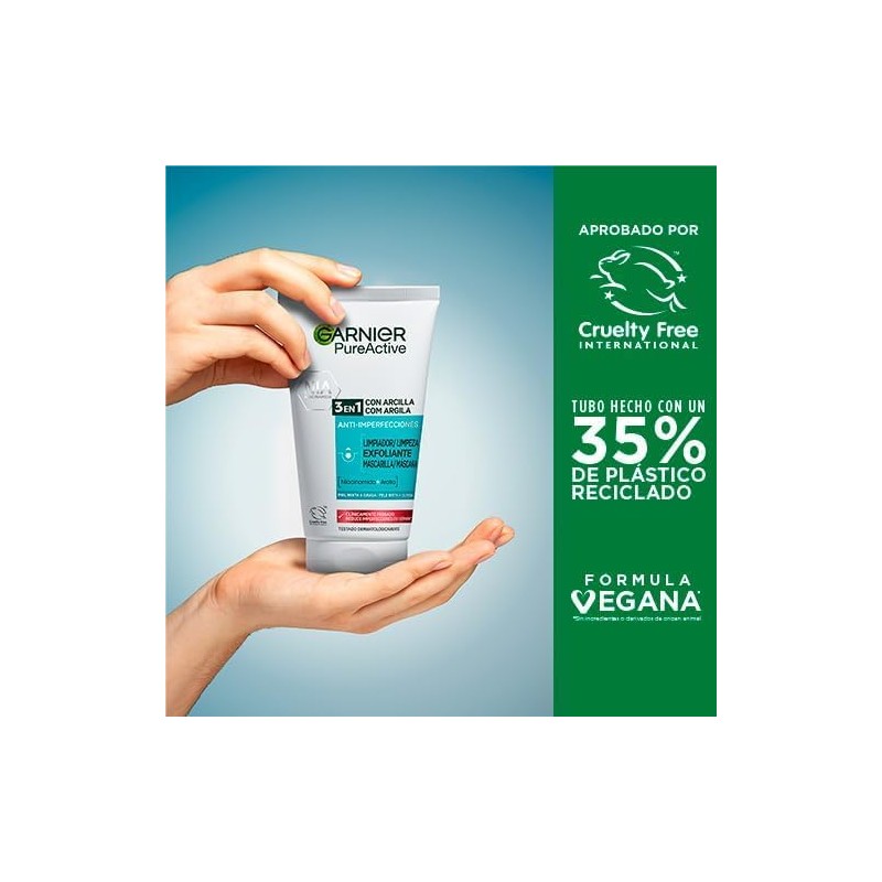 Garnier PureActive 3 en 1 Anti-Imperfecciones con Arcilla, 150ml