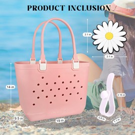 CREATIVIQUE Extra Large Tote Bag – Waterproof Beach Bag for Women, Lightweight Rubber Tote Bags for Pool, Boat & Travel – Durable, Sand proof, Multi-Purpose Bag, Easy to Clean - Pastel Pink