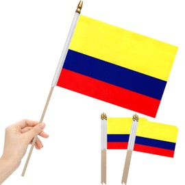 LoveVC 12Pcs 8×12 Inch Colombia Flags Small Colombian Flag on Wood Stick Mini Handheld Flags Decorations
