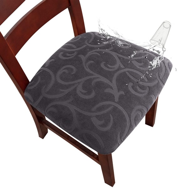 Genina Chair Seat Covers Waterproof Dining Room Chair Covers 6 Pack Stretch Seat Covers for Dinning Room Chair Protector Slipcover for Kitchen, Hotel (6, Flower Pattern-Dark Gray)