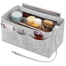 Enbagold Handbag Organiser Felt Bag Organiser for Women Handbag, Bag Organiser Shopper with Multiple Pockets, Inner Pocket for Handbags, Grey, XL