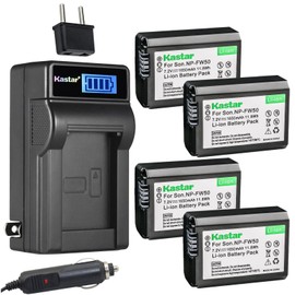 Kastar 4-Pack NP-FW50 Battery and LCD AC Charger Compatible with Sony Alpha 7S II, α7S II, a7S II, ILCE-QX1, ILCE-QX1L, NEX-3, NEX-3N, NEX-5, NEX-5N, NEX-5R, NEX-5T, NEX-6 Cameras