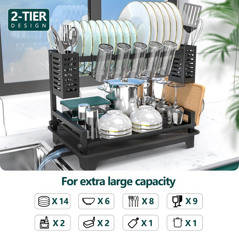 B-Land Dish Drying Rack: 2 Tier Dish Racks for Kitchen