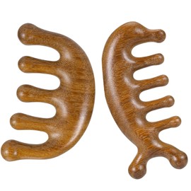 Newofview Pack of 2 Wooden Massage Combs with Wide Tooth Head Massage Wooden Massage Comb, Round Tooth Comb, Fatigue Relieves Acupuncture Massager Gua Sha Massage Tool