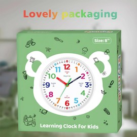 Roymnie - Reloj de pared para niños que aprenden a decir la hora que no hace tictac, funciona con pilas, pequeño reloj de tiempo de enseñanza, decorativo para habitación de los niños, aula, escuela (8