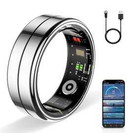 HPLSZCN Smart Ring Fitness Tracker, Smart Rings for Women Men, Sleep, Heart Rate, SpO2, Pressure, Women Health Wearable, Health Ring 5ATM Waterproof, iOS/Android Compatible (Silver, 12)