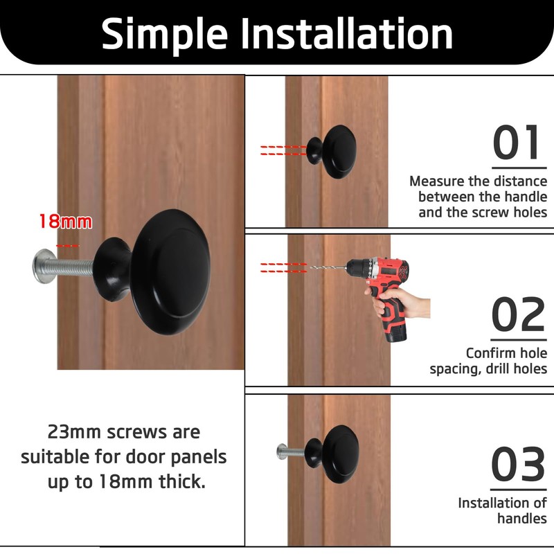 6 Pack Black Cupboard Door Knobs Round Mushroom Single Hole