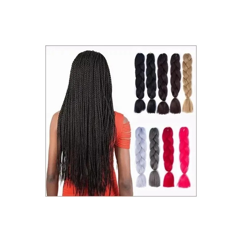 2 Pzs Extensiones De Trenzas Africanas Kanekalon Color 1#-Negro