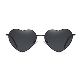JCTAIFOO Polarised Heart Sunglasses for Women Vintage Fashion Love Shape Gold Metal Frame Cute Party Festival Glasses, Black/Dark Grey-1