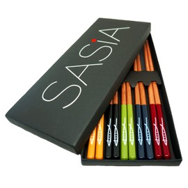 SASIA - 5 Pairs | Wooden Chopsticks | Reusable and Dishwasher Safe | Colourful and Sustainable
