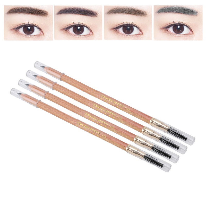 4pcs Eyebrow Pencil Double Head Eyebrow Makeup Pen Wood Handle