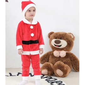 Limspace Santa Claus Children's Santa Cosplay Christmas Costume Set for Boys and Girls with Coat, Pants, Hat, 4-Piece Set, Sizes 80-130, Baby Onesie, Kids Santa Costume (Children 80)