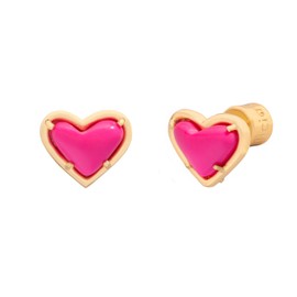 Alicia Bonnie "In-Love" Heart-Shaped Pink Magnesite Stud Earrings - Gold Plated Elegance, Brass, magenta pink magnesite