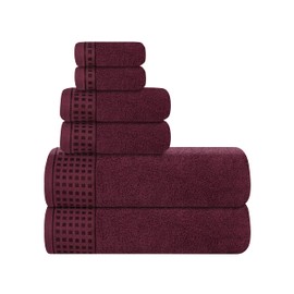 GLAMBURG 100% Cotton Ultra Soft 6 Pack Towel Set, Contains 2 Bath Towels 28x55 Inches, 2 Hand Towels 16x24 Inches & 2 Wash Coths 12x12 Inches, Compact Absorbent Lightweight & Quickdry - Burgundy