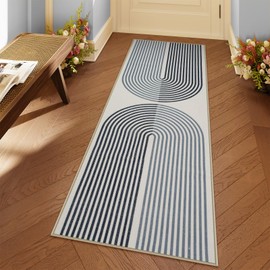 Lahome Rainbow Kitchen Runner Rug, Modern Carpet Runners for Hallway 6ft Non Slip Entryway Runner Rug, Boho Washable Runner Rug Non Shedding Rug Runner for Laundry Room Bathroom (2x6, Black/Blue)