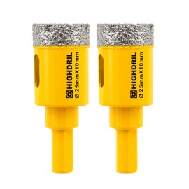 Dry Diamond Core Drill Bit,HIGHDRIL 2pcs Diameter 25mm 1" with Triangle Shank Vacuum Brazed Hole Saw for Concrete Granite Marble Glass Porcelain Tile Masonry Brick