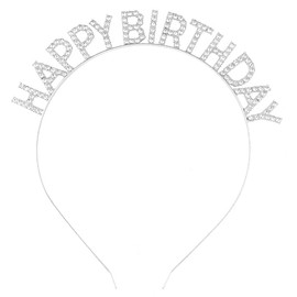 Generic Birthday Headband with Rhinestones, Silver, Tiara Style Headwear for Parties