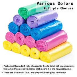 KmaxShip Unscented Trash Bags 4 Gallon 110 Count - Thin But Strong Material - Small Plastic Trash Bag Roll for Office, Bedroom & Bathroom, 4gal Small Garbage Bags - Colorful(Color is Random)