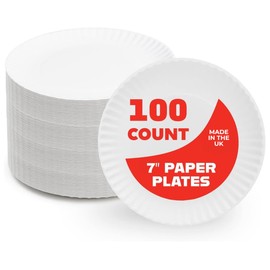 Ask Packaging 100 Paper Plates 18cm - 7 inch Disposable White Paper Plates – 100% Natural & Recyclable for Hot & Cold Use - Perfect for Everyday Use, Birthday, Picnic, Anniversary, Parties, Christmas