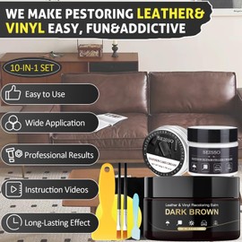 SEISSO Leather Recoloring Balm, Leather & Vinyl Repair Kit with Leather Care Oil & Leather Filler for Car Seats, Leather Shoes - Repairs Scratches and Easily Matches Any Color (Brown)