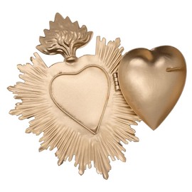 Milagro Heart Wall Ornament Ex Voto | Beautiful Sacred Heart Home Décor | Great Catholic Gift for Sacraments and Housewarming | Locket Space for Small Trinkets (Gold-Tone)