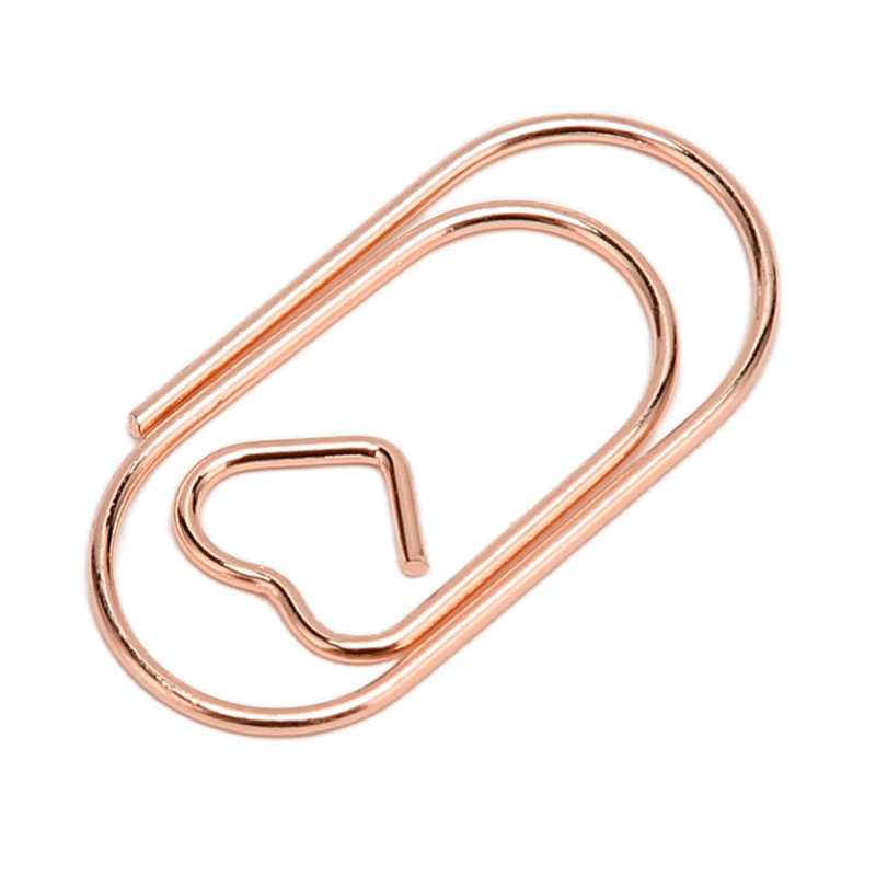 100pcs Paper Clips Portable Heart Shape Rustproof Electroplated Metal Paperclips