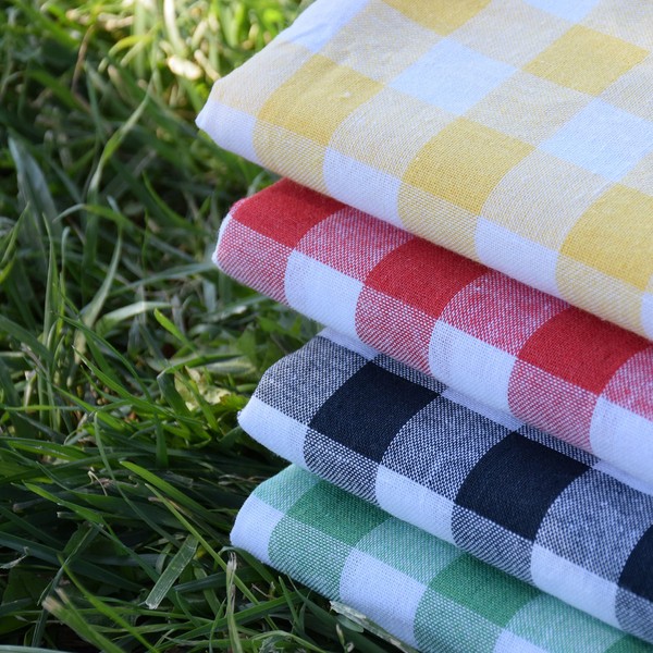 100% Cotton Fabric Gingham Table Cloth 160x240 Rectangular Natural Buffalo