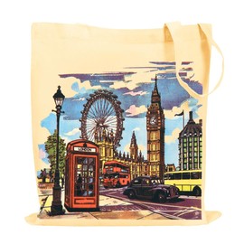 MINIMARG Printed100% Cotton Canvas Tote Bags for gift, Present, Student, Teacher, Bride, Souvenir, eco-friendly Reusable Tote Bags -Size 38x42cm+65cm long Handle (London Art)